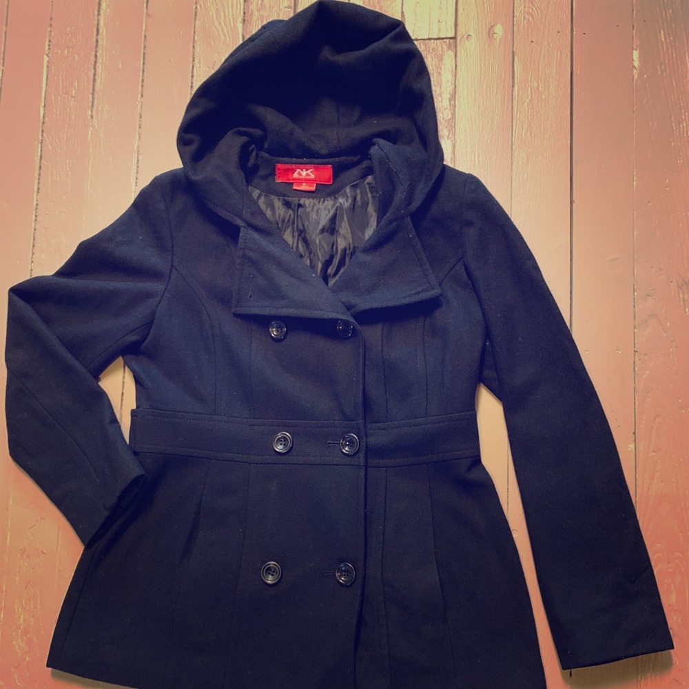 Black winter coat with hood